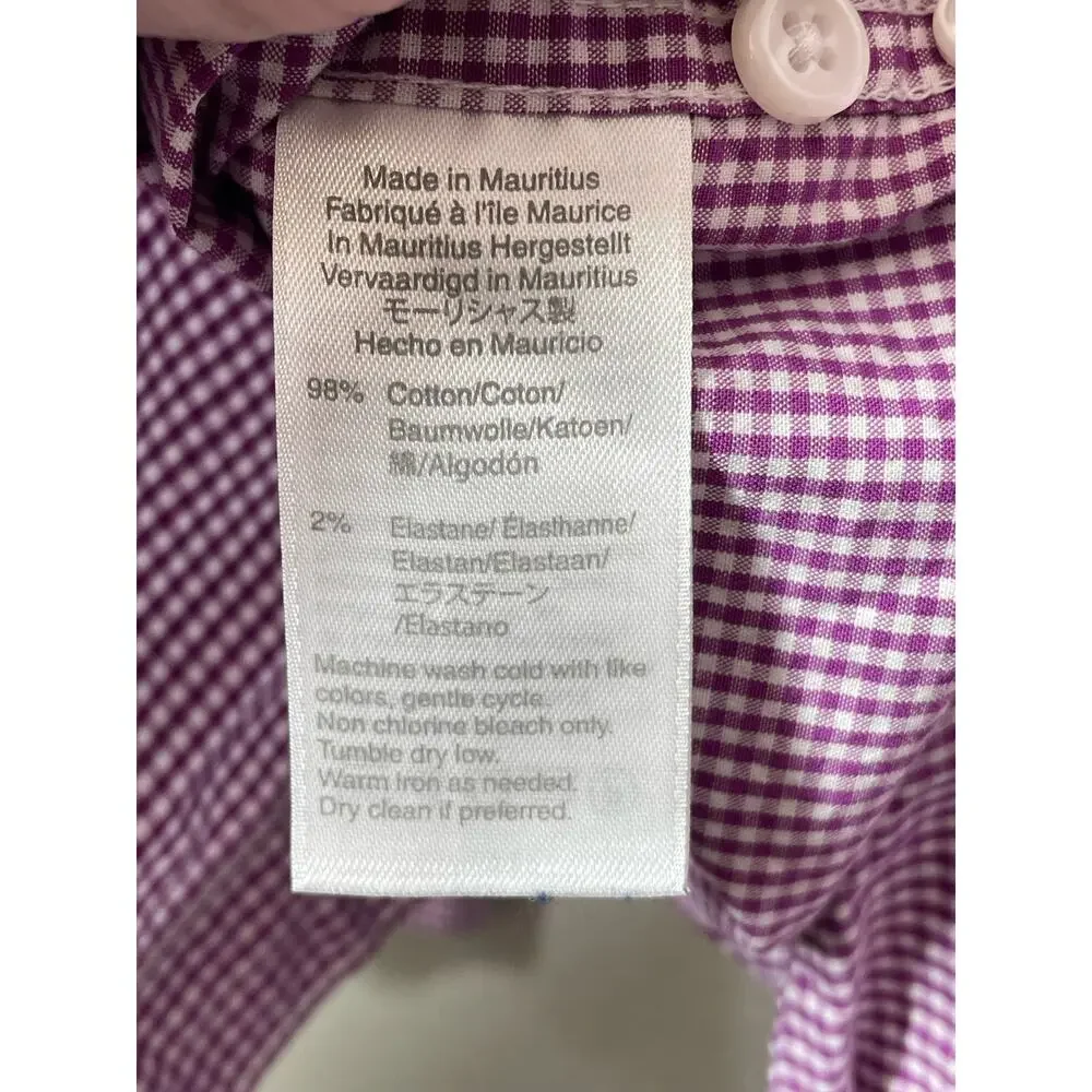 J Crew Men Gingham Button Front Shirt Purple Secret Wash Shirting Classic Medium